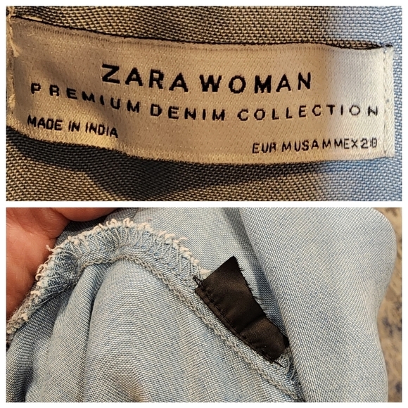 Zara Blue Chambray Asymmetric hi low button front long sleeve shirt. Size medium - Picture 3 of 14